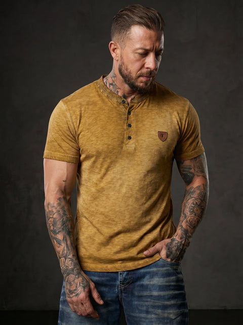 CT835 Men’s T‑Shirt Mustard – Modern Henley Button Tee