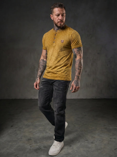 CT835 Men’s T‑Shirt Mustard – Modern Henley Button Tee