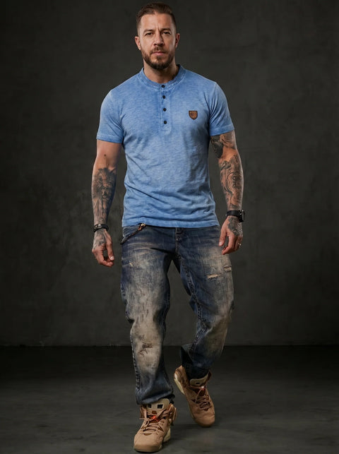 CT835 Men’s T‑Shirt Mustard – Modern Henley Button Tee