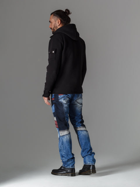 CD574 Embroidered Piece Colored Patchwork Regular Cut Jeans