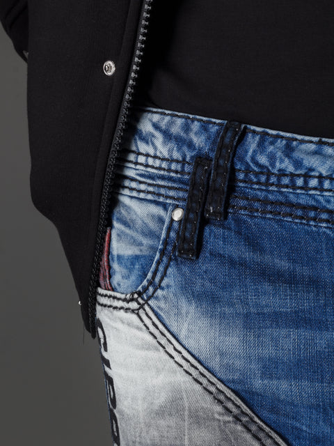 CD574 Embroidered Piece Colored Patchwork Regular Cut Jeans