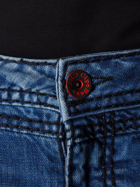 CD574 Embroidered Piece Colored Patchwork Regular Cut Jeans
