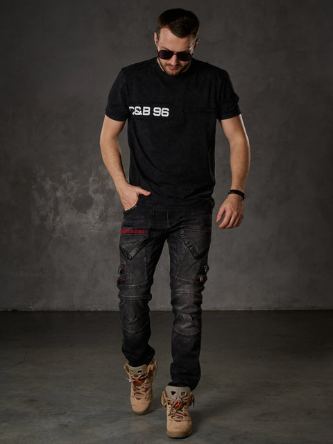 CD795 Biker Style Leather Detailed Men's Jean Trousers