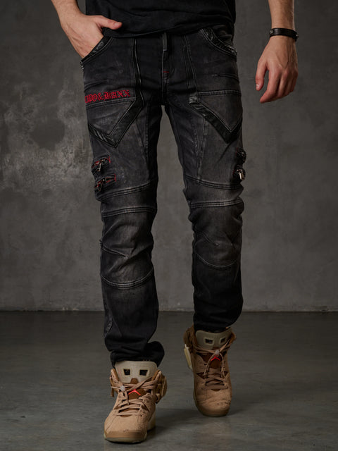 CD795 Biker Style Leather Detailed Men's Jean Trousers