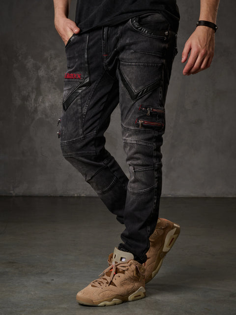 CD795 Biker Style Leather Detailed Men's Jean Trousers