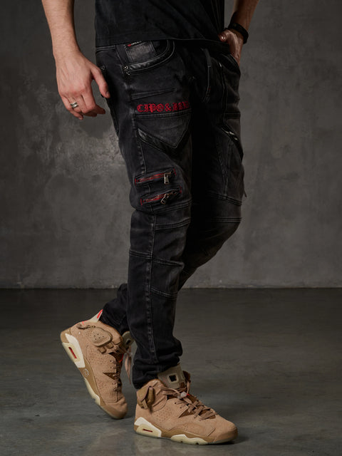 CD795 Biker Style Leather Detailed Men's Jean Trousers