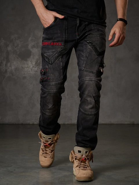 CD795 Biker Style Leather Detailed Men's Jean Trousers