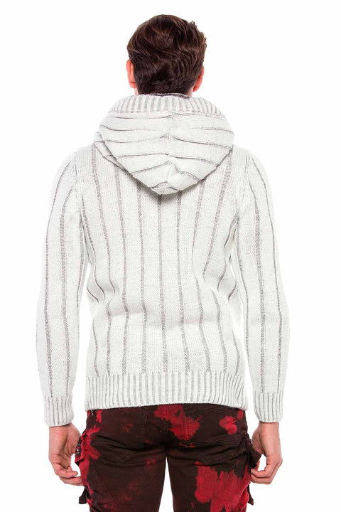 CP214 Plush Hooded Collar Knitted Pattern Thick Sweater