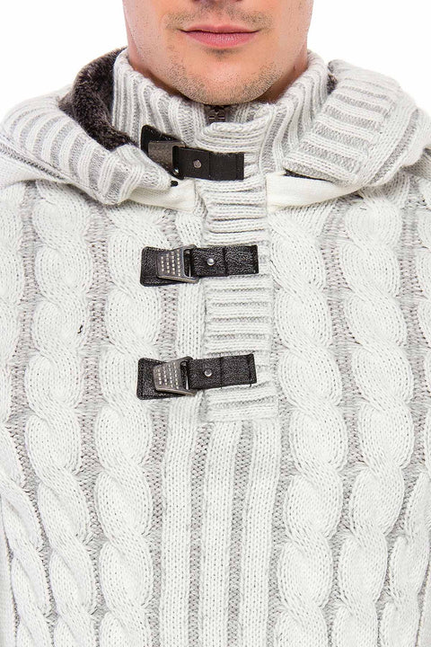 CP214 Plush Hooded Collar Knitted Pattern Thick Sweater
