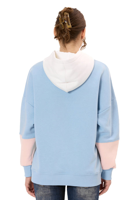 WL376 Women’s Hoodie Sweatshirt – Colorblock Design, “Visual Act” Front Print, Soft Cotton Blend