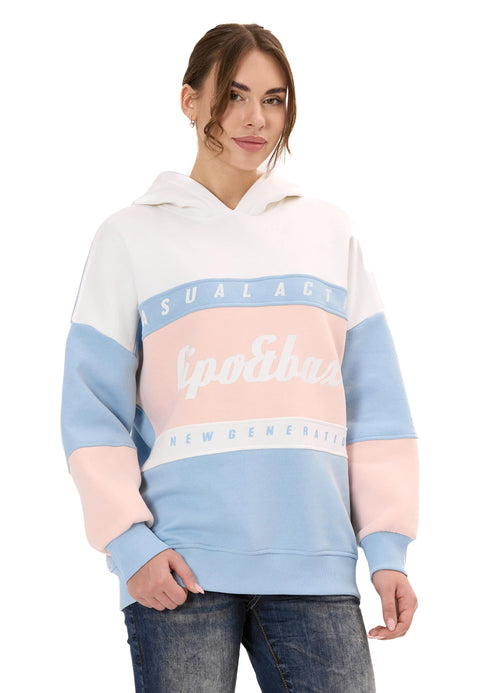 WL376 Women’s Hoodie Sweatshirt – Colorblock Design, “Visual Act” Front Print, Soft Cotton Blend