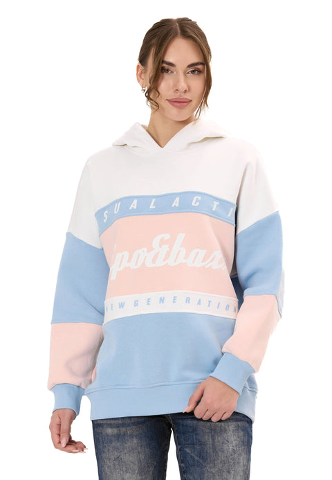 WL376 Women’s Hoodie Sweatshirt – Colorblock Design, “Visual Act” Front Print, Soft Cotton Blend