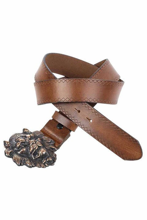 CG196 Leather Belt with Lion Buckle
