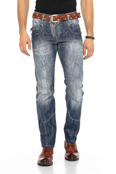 C-0751 Thick Stitched Zippered Men's Jeans