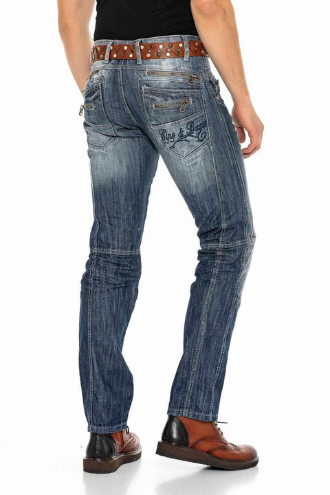 C-0751 Thick Stitched Zippered Men's Jeans