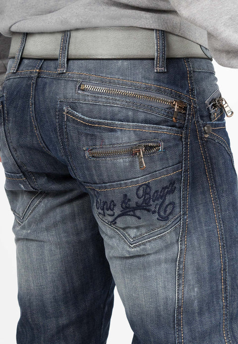 C-0751 Thick Stitched Zippered Men's Jeans
