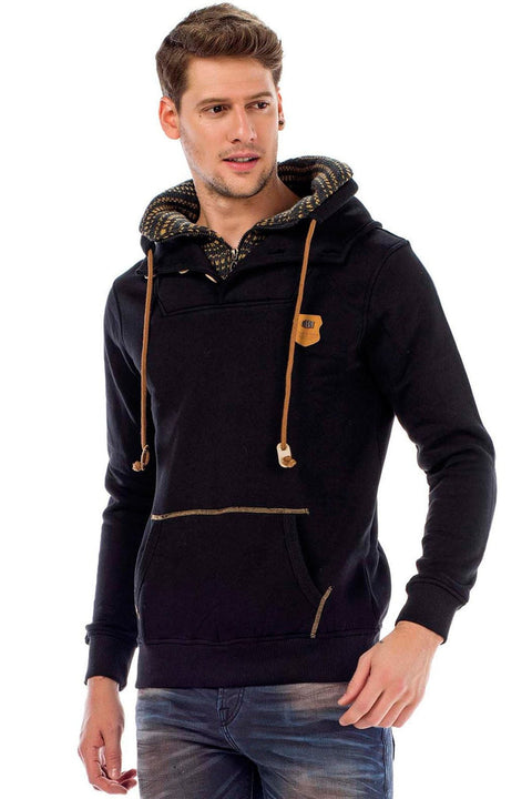 C44200 Double Layer Collar Knitted Detail Men's Sweatshirt