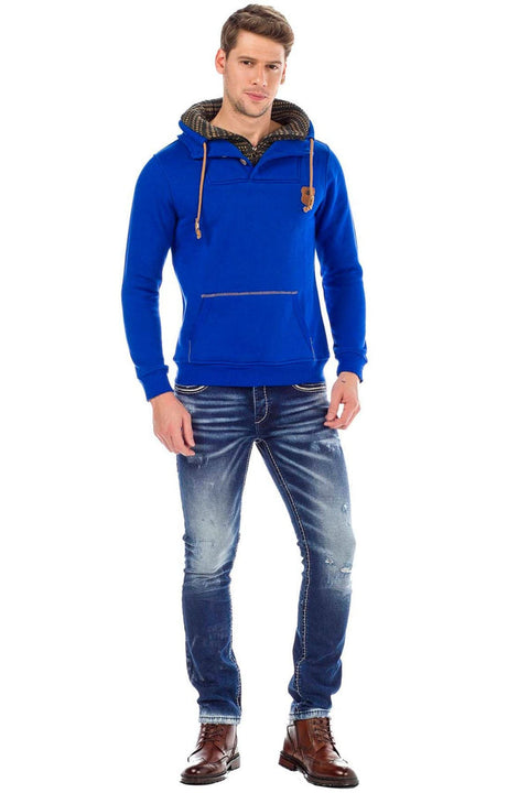 C44200 Double Layer Collar Knitted Detail Men's Sweatshirt