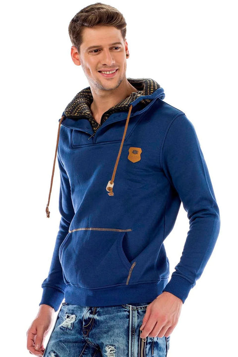 C44200 Double Layer Collar Knitted Detail Men's Sweatshirt