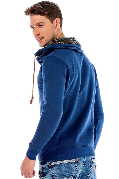 C44200 Double Layer Collar Knitted Detail Men's Sweatshirt