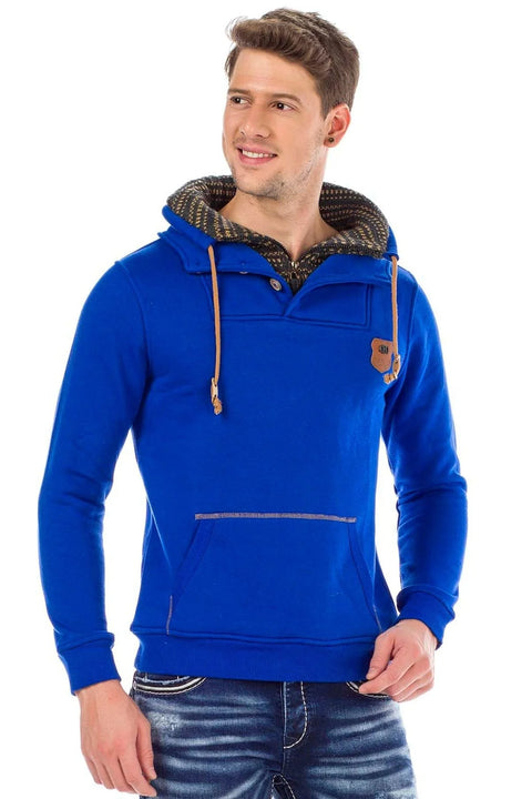 C44200 Double Layer Collar Knitted Detail Men's Sweatshirt