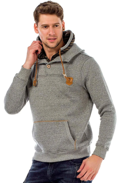 C44200 Double Layer Collar Knitted Detail Men's Sweatshirt