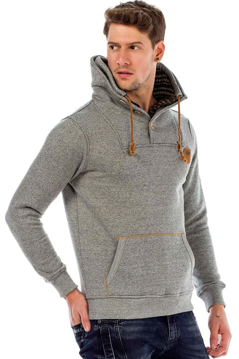 C44200 Double Layer Collar Knitted Detail Men's Sweatshirt