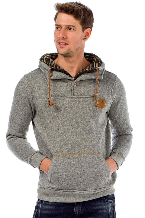 C44200 Double Layer Collar Knitted Detail Men's Sweatshirt