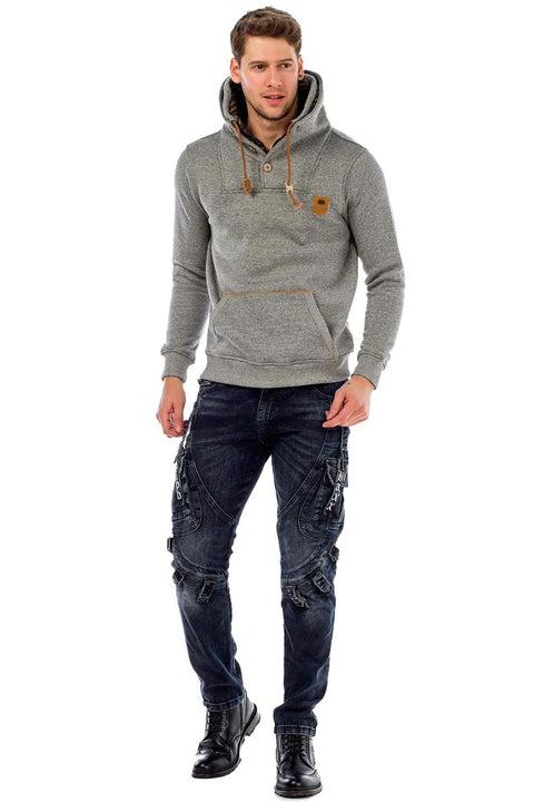 C44200 Double Layer Collar Knitted Detail Men's Sweatshirt