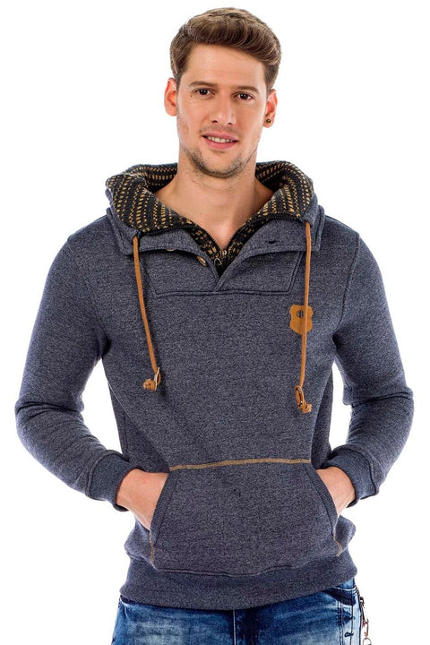 C44200 Double Layer Collar Knitted Detail Men's Sweatshirt