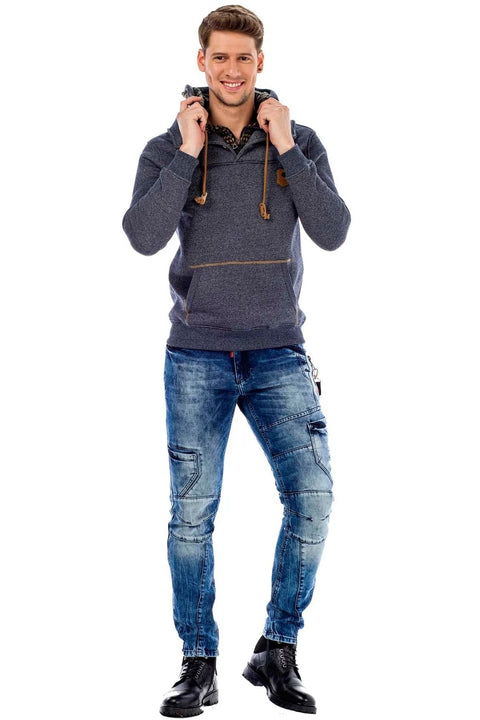 C44200 Double Layer Collar Knitted Detail Men's Sweatshirt
