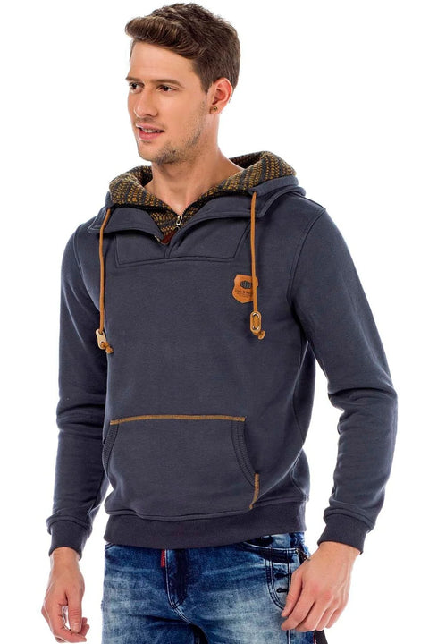 C44200 Double Layer Collar Knitted Detail Men's Sweatshirt