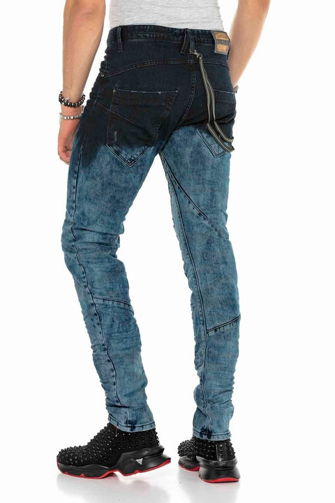 CD155 Washed Chain and Button Men's Jean Trousers