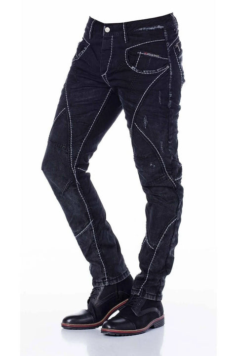 CD288 Pieced Stitched Biker Style Jeans Trousers