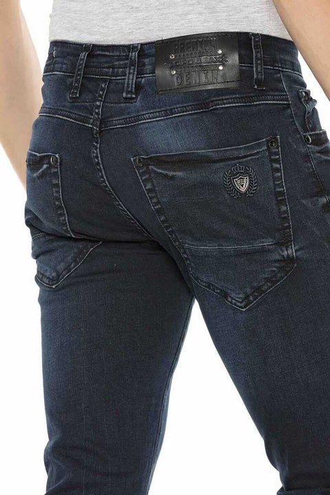 CD375 Chained Ripped Dark Blue Slim Fit Men's Jean