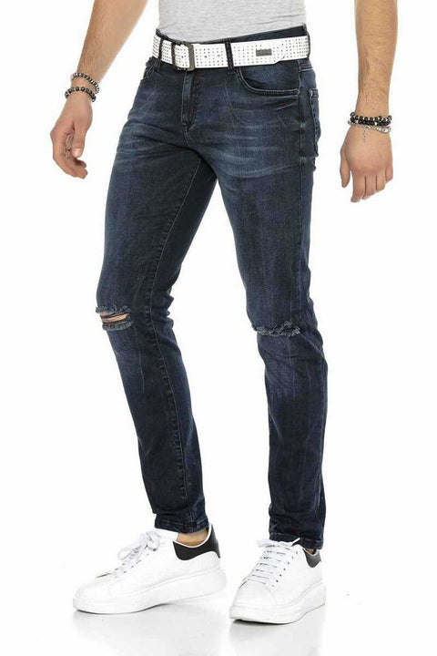 CD375 Chained Ripped Dark Blue Slim Fit Men's Jean