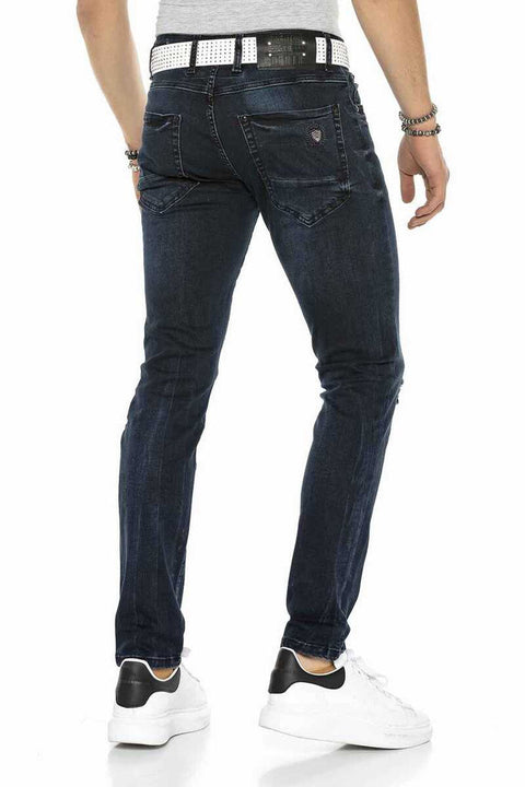CD375 Chained Ripped Dark Blue Slim Fit Men's Jean