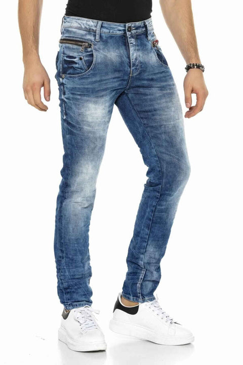 CD394 Slim Fit Washed Fabric Jean Trousers