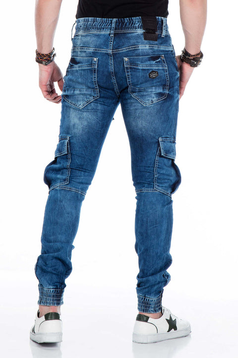CD446 Hip Hop Style Cargo Pocket Slim Leg Men's Trousers