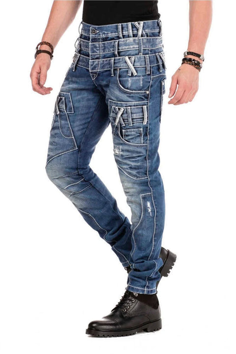 CD466 Three Layer Belt Slim Fit Worn Men's Jean Trousers