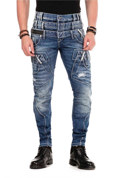 CD466 Three Layer Belt Slim Fit Worn Men's Jean Trousers