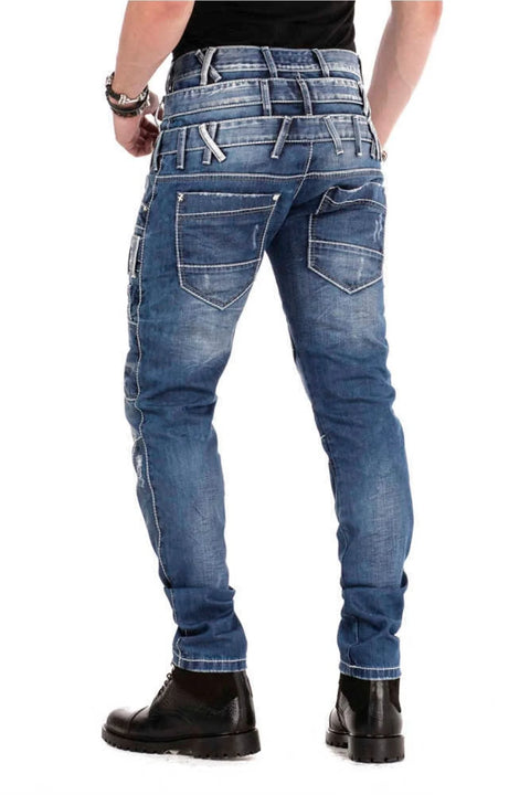 CD466 Three Layer Belt Slim Fit Worn Men's Jean Trousers