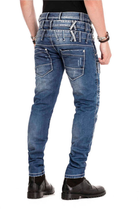 CD466 Three Layer Belt Slim Fit Worn Men's Jean Trousers