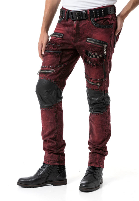 CD481 Patch Embroidered Men's Biker Trousers