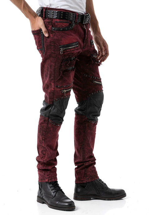 CD481 Patch Embroidered Men's Biker Trousers