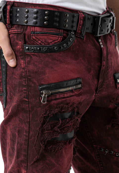 CD481 Patch Embroidered Men's Biker Trousers