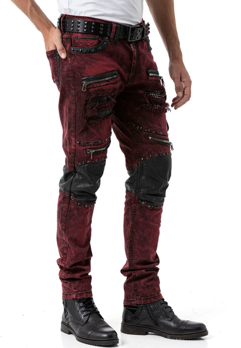 CD481 Patch Embroidered Men's Biker Trousers