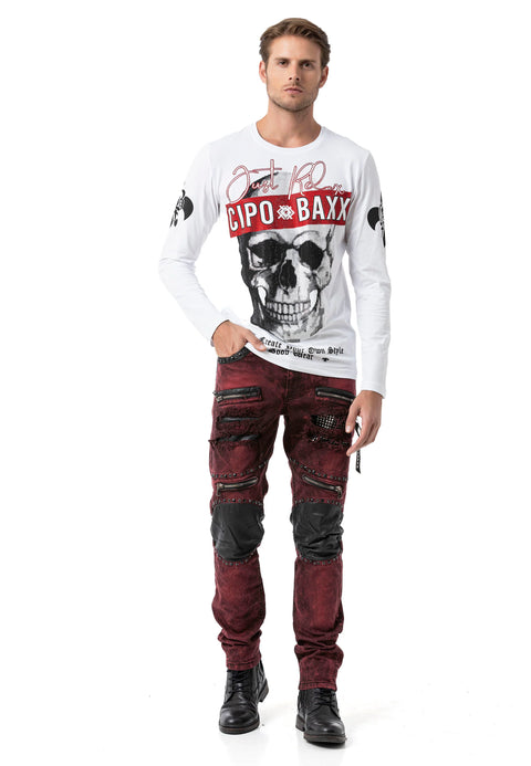 CD481 Patch Embroidered Men's Biker Trousers