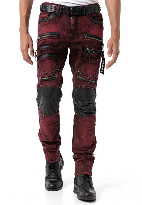 CD481 Patch Embroidered Men's Biker Trousers