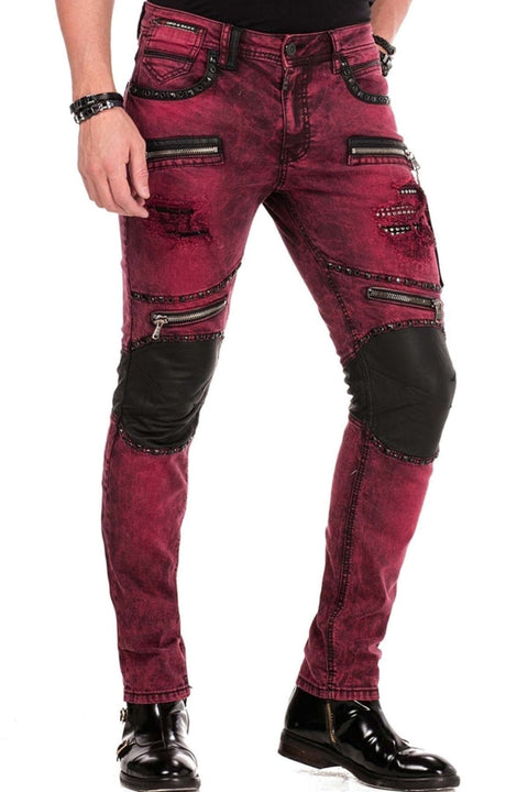 CD481 Patch Embroidered Men's Biker Trousers
